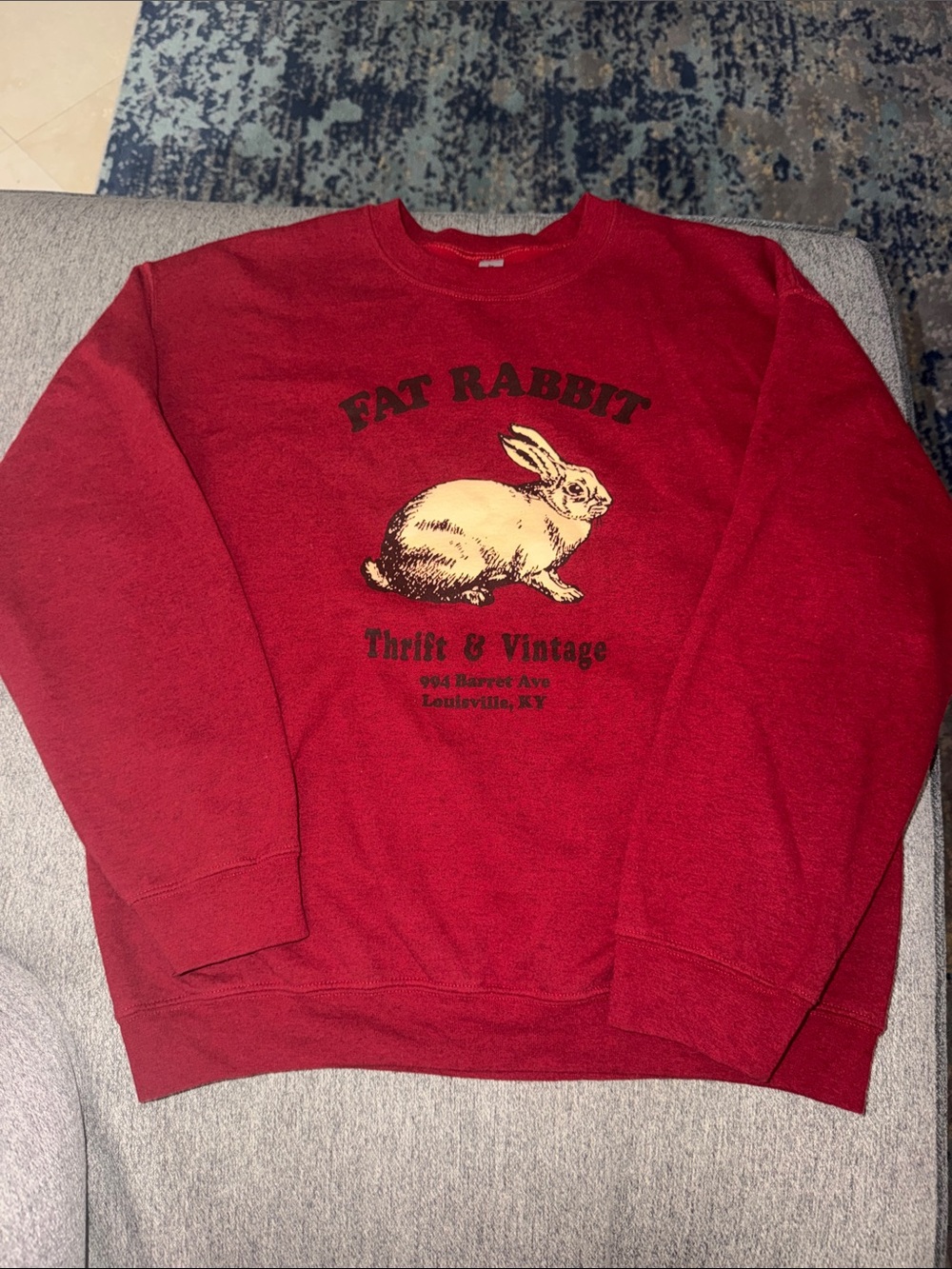 Fat Rabbit Thrift & Vintage Red Graphic Crewneck Sweatshirt Large